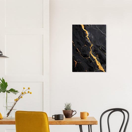 Svart och guld abstrakt väggkonst med lyxig mineralstruktur
