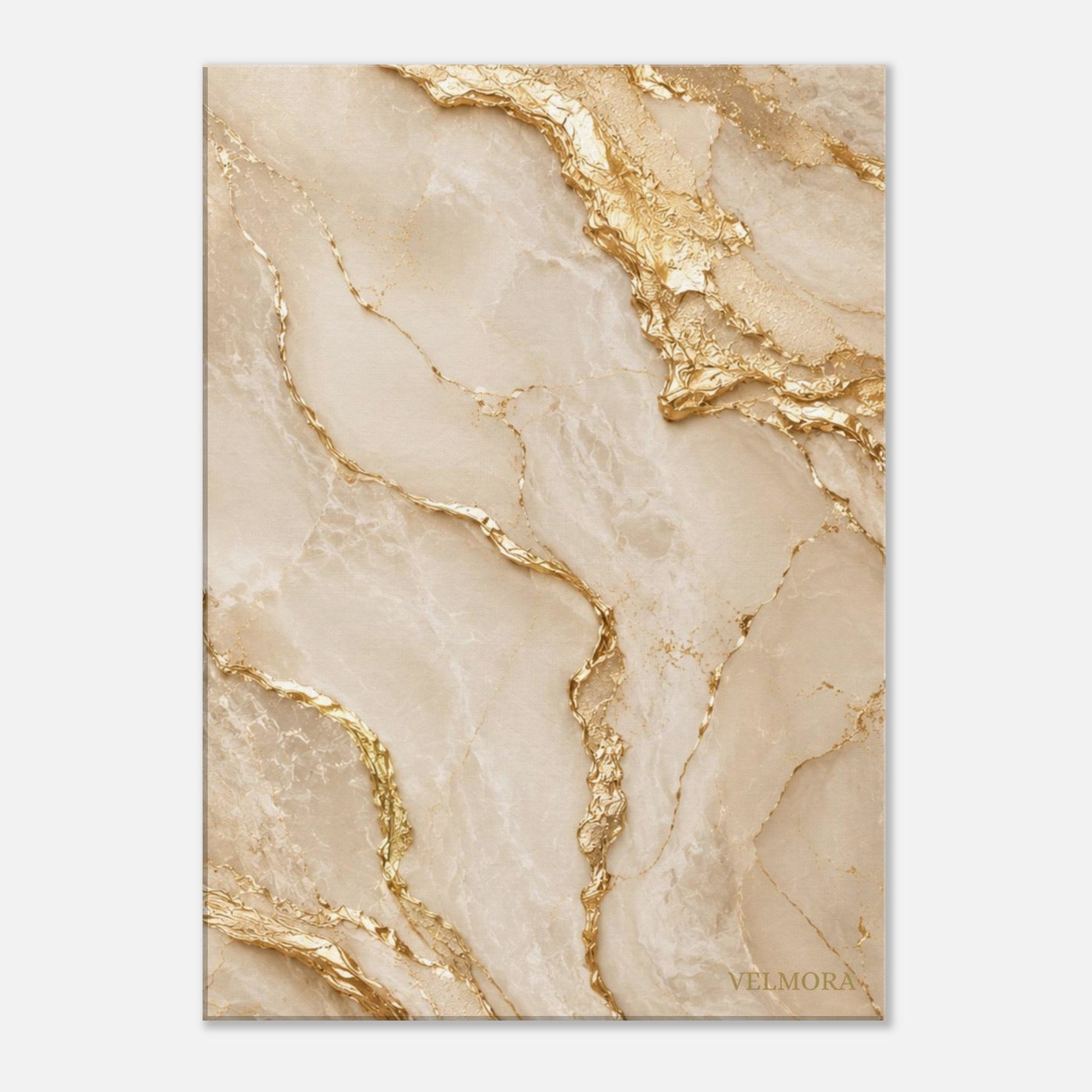 Golden Ivory abstrakt väggkonst med beige stenstruktur och eleganta gulddetaljer