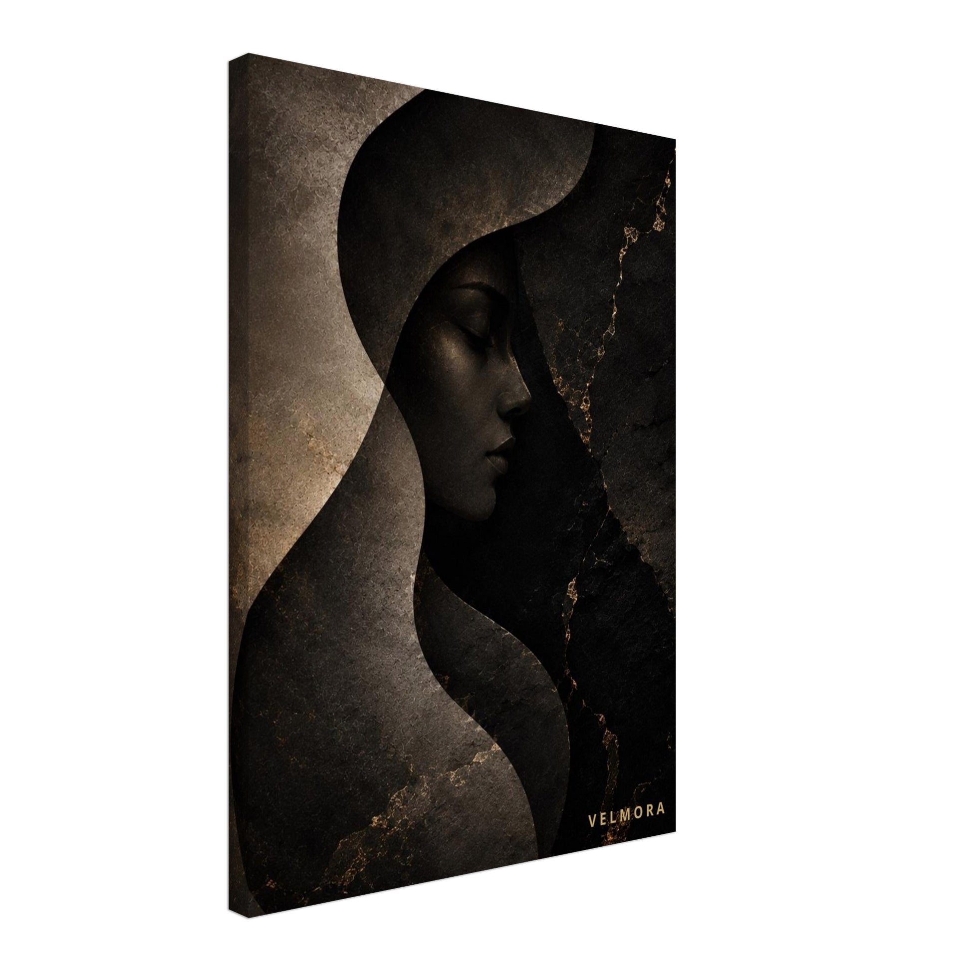 Herminia Éclipse premium canvas från Velmora Atelier för skandinavisk lyxinredning i mörka toner och exklusiv design