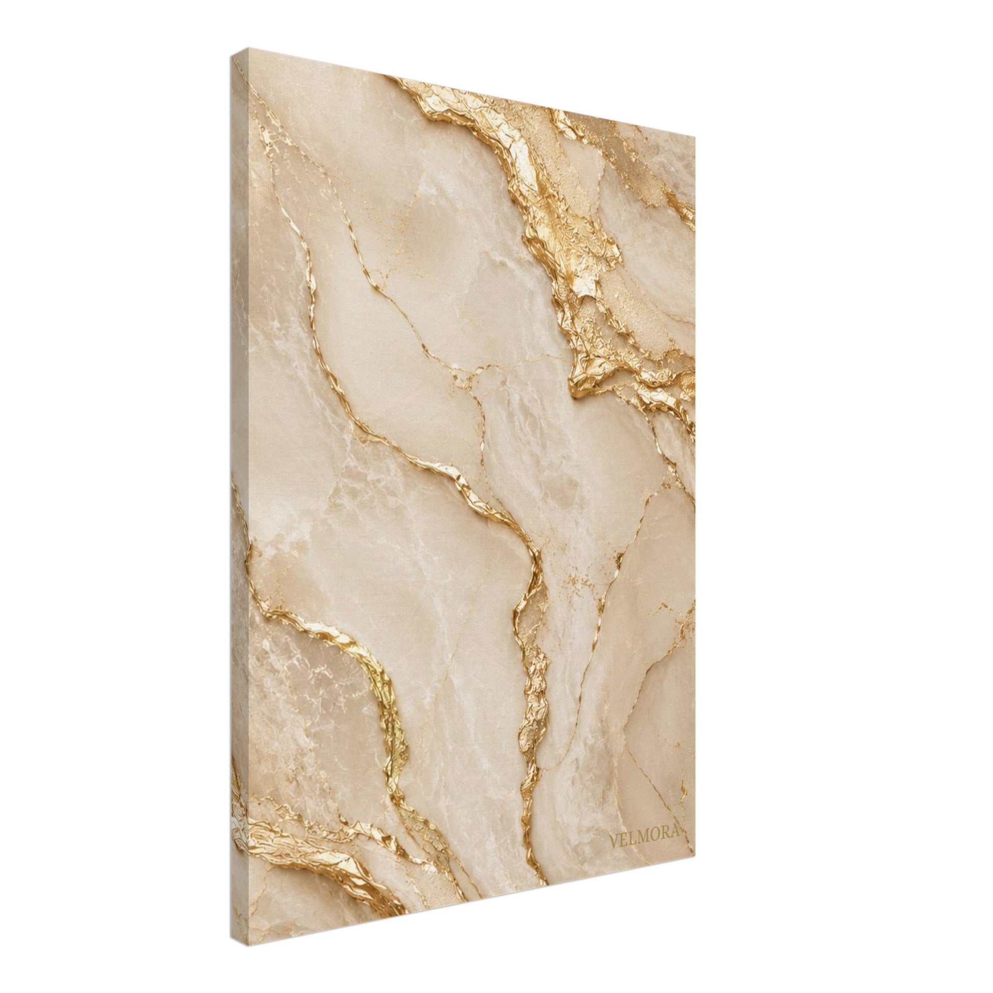 Golden Ivory premium canvas med beige marmortexturer och champagneguld för modern skandinavisk lyxinredning