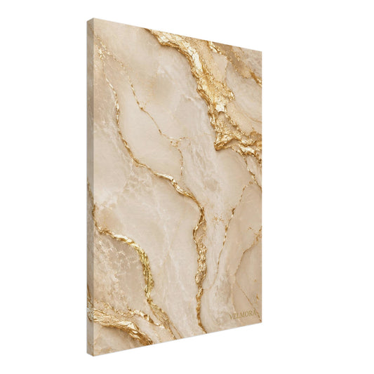 Golden Ivory premium canvas med beige marmortexturer och champagneguld för modern skandinavisk lyxinredning