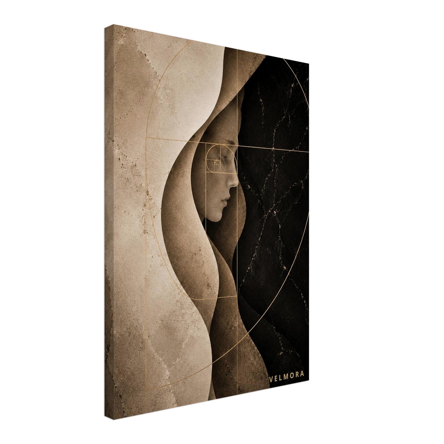Herminia Aurea premium canvas från Velmora Atelier för skandinavisk lyxinredning i beige, svart och guld