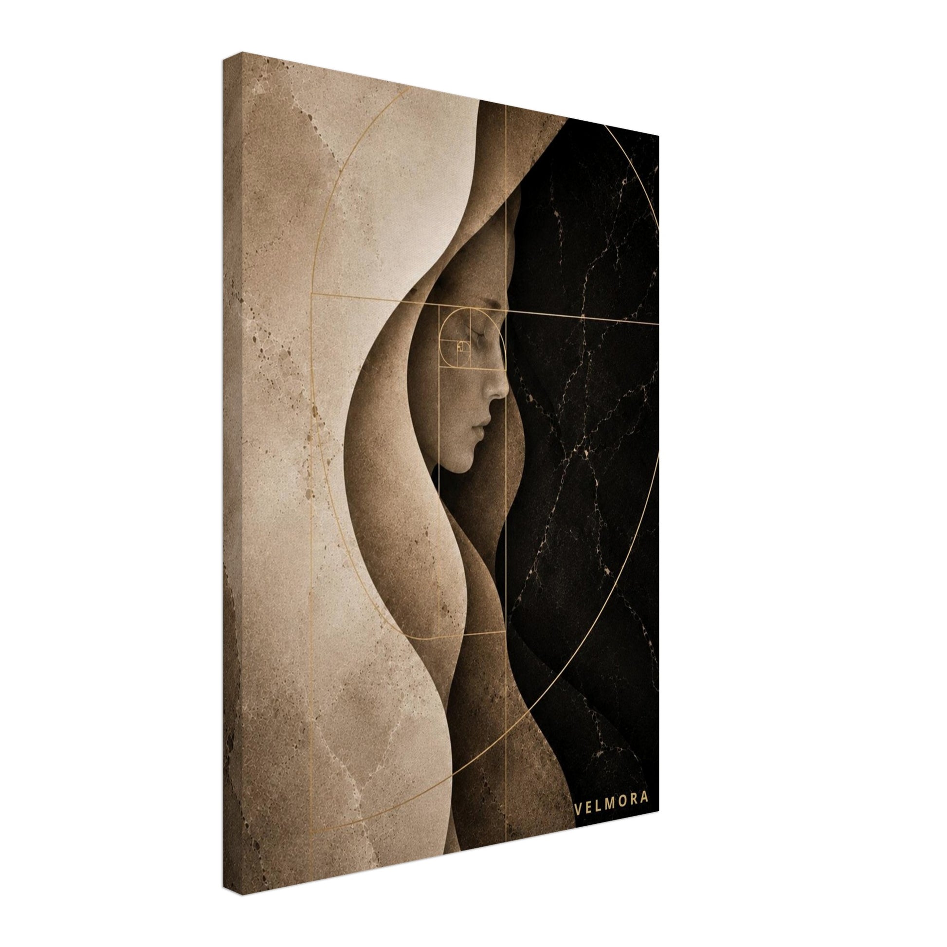 Herminia Aurea premium canvas från Velmora Atelier för skandinavisk lyxinredning i beige, svart och guld