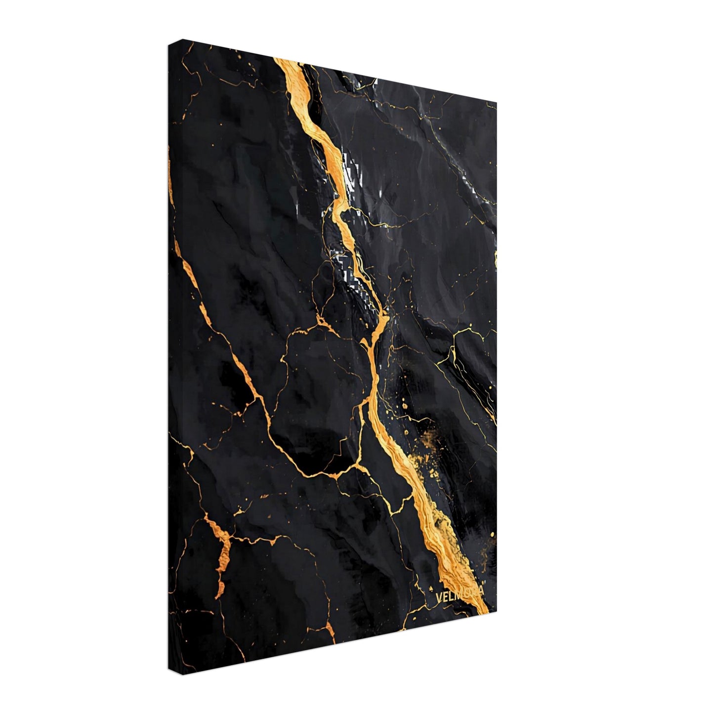 Exklusiv premium canvas med svarta marmortexturer och eleganta gulddetaljer