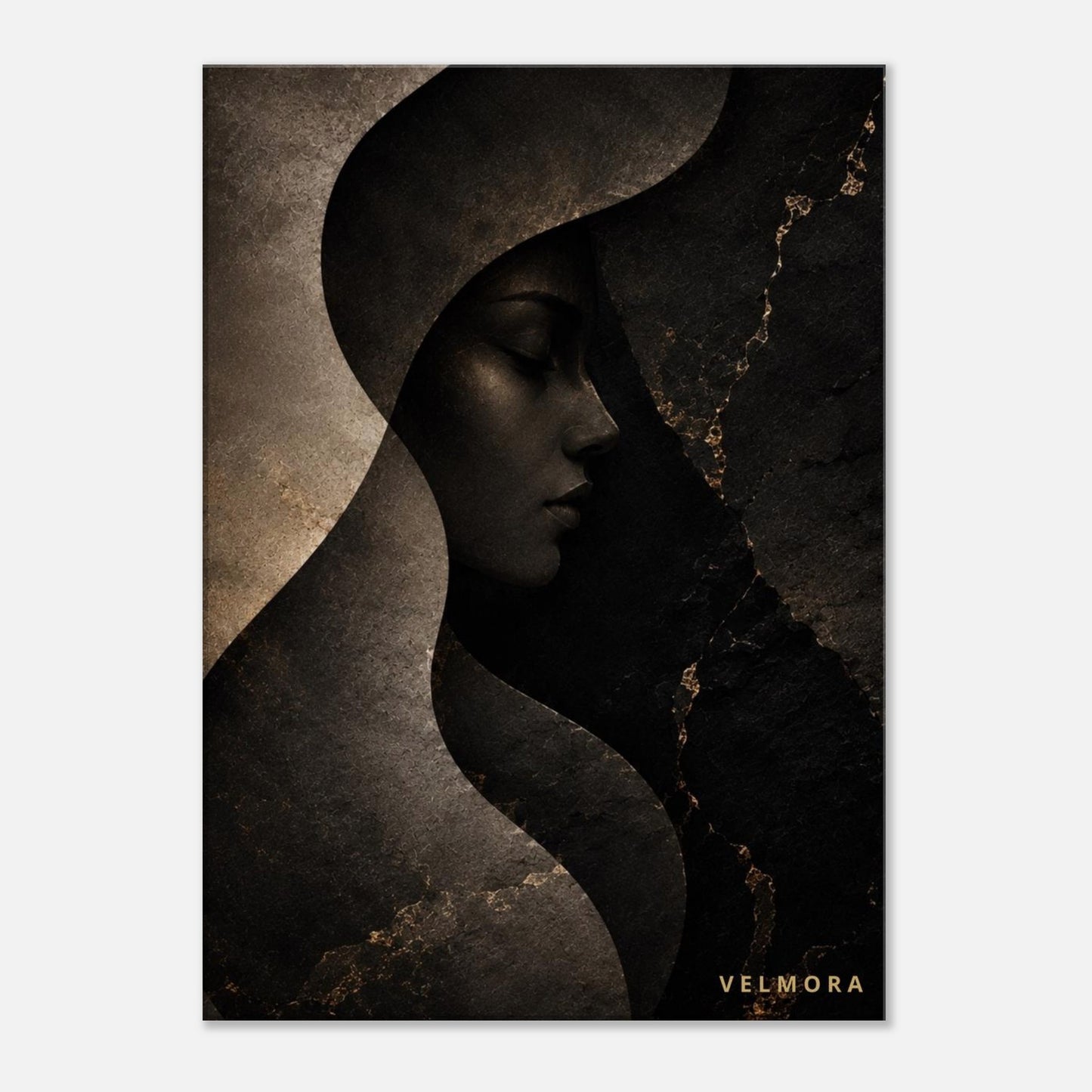 Närbild av Herminia Éclipse premium canvas med organiska former och mörk elegans