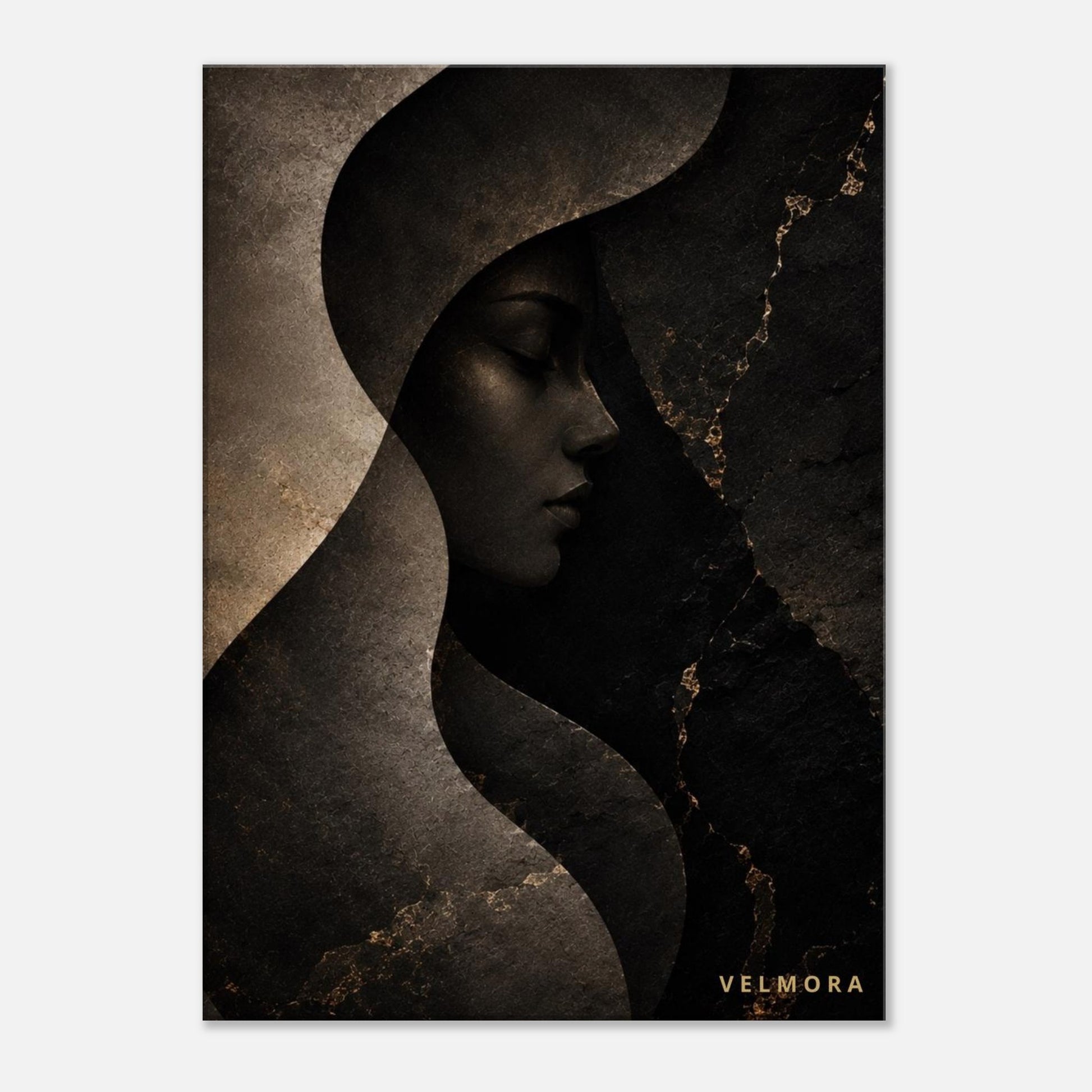 Närbild av Herminia Éclipse premium canvas med organiska former och mörk elegans