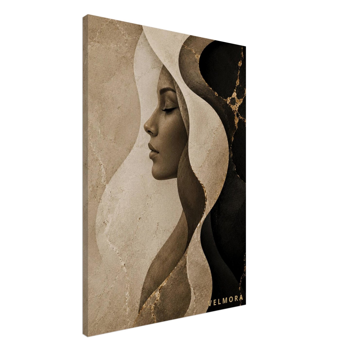 Herminia Lumière premium canvas från Velmora Atelier för skandinavisk lyxinredning i beige, svart och guld