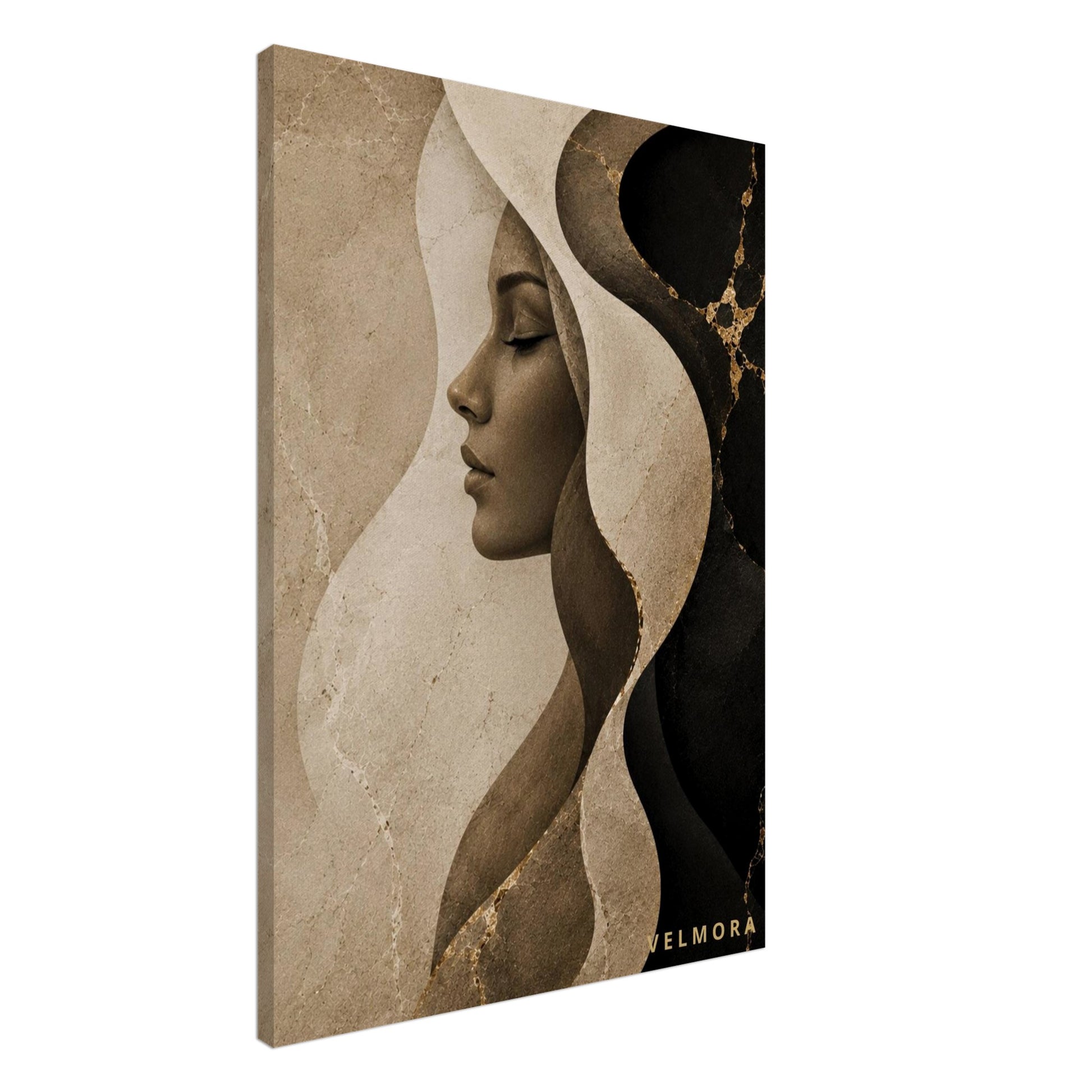 Herminia Lumière premium canvas från Velmora Atelier för skandinavisk lyxinredning i beige, svart och guld