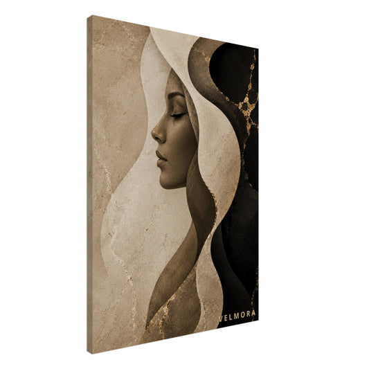 Herminia Lumière premium canvas från Velmora Atelier för skandinavisk lyxinredning i beige, svart och guld