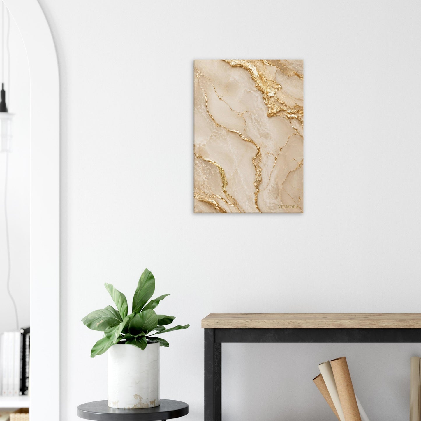 Golden Ivory premium väggkonst i minimalistisk Scandinavian luxury interior