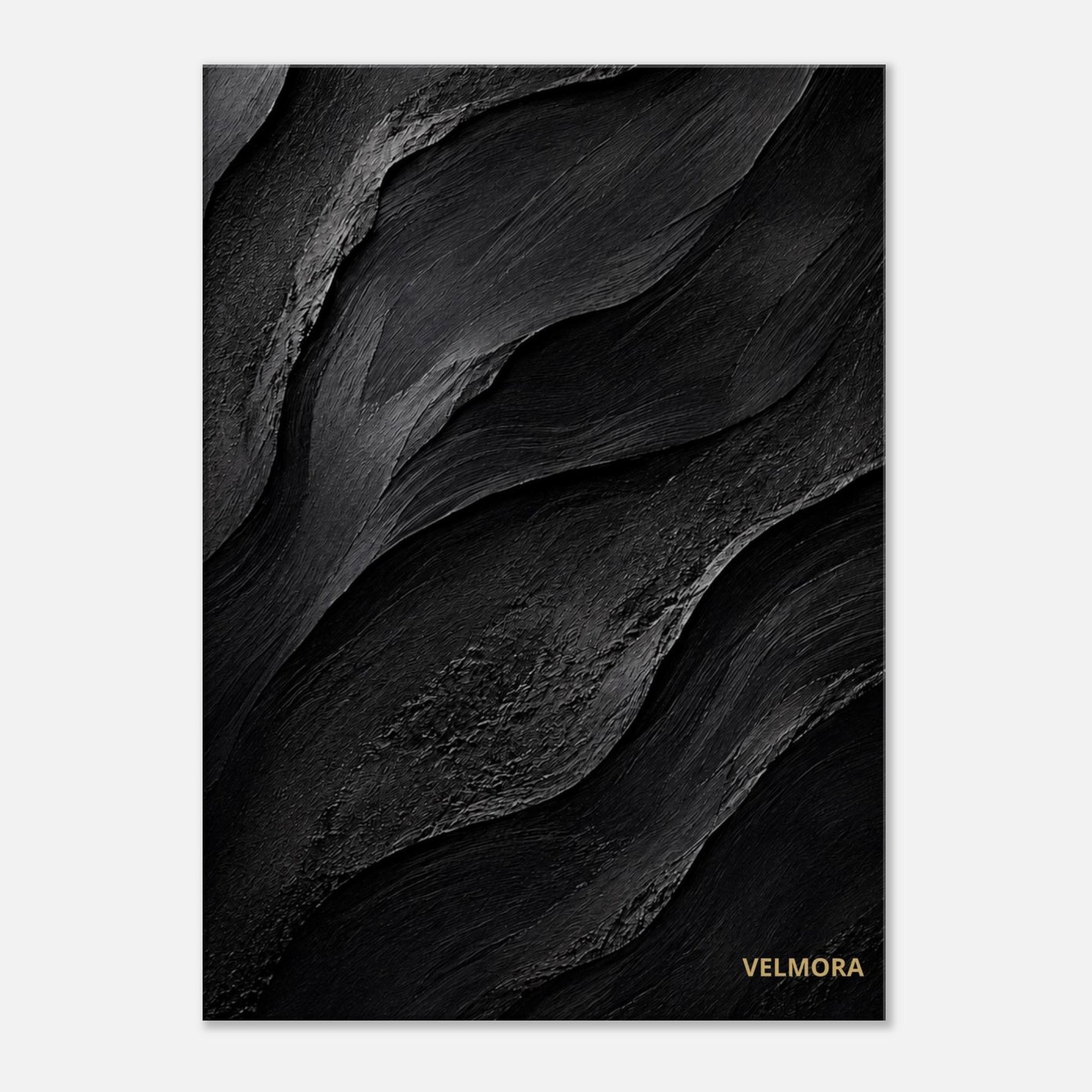 Mörk premium canvas med svarta organiska former och exklusiv gallerikvalitet